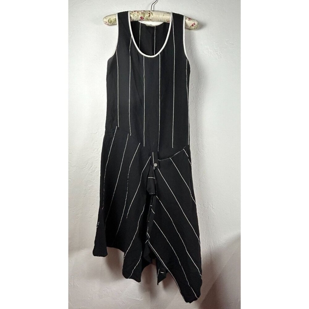Crea Concept Women's Sleeveless Midi Dress Asymmetric Black Stripe 36 Side Zip